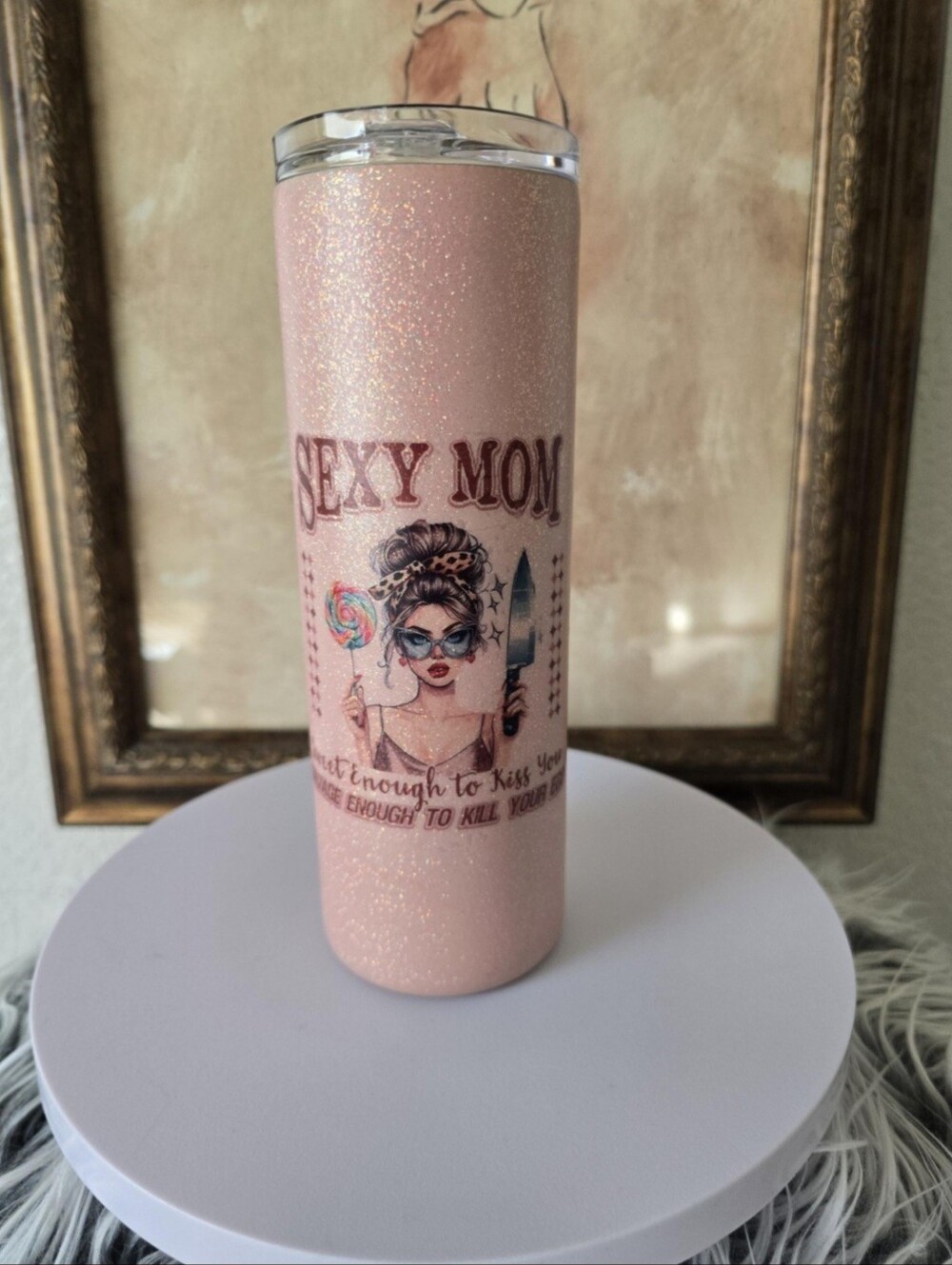 Handmade 20oz Skinny Tumbler Pink Glitter Leopard Print Stainless Steel Cup - Picture 5 of 6